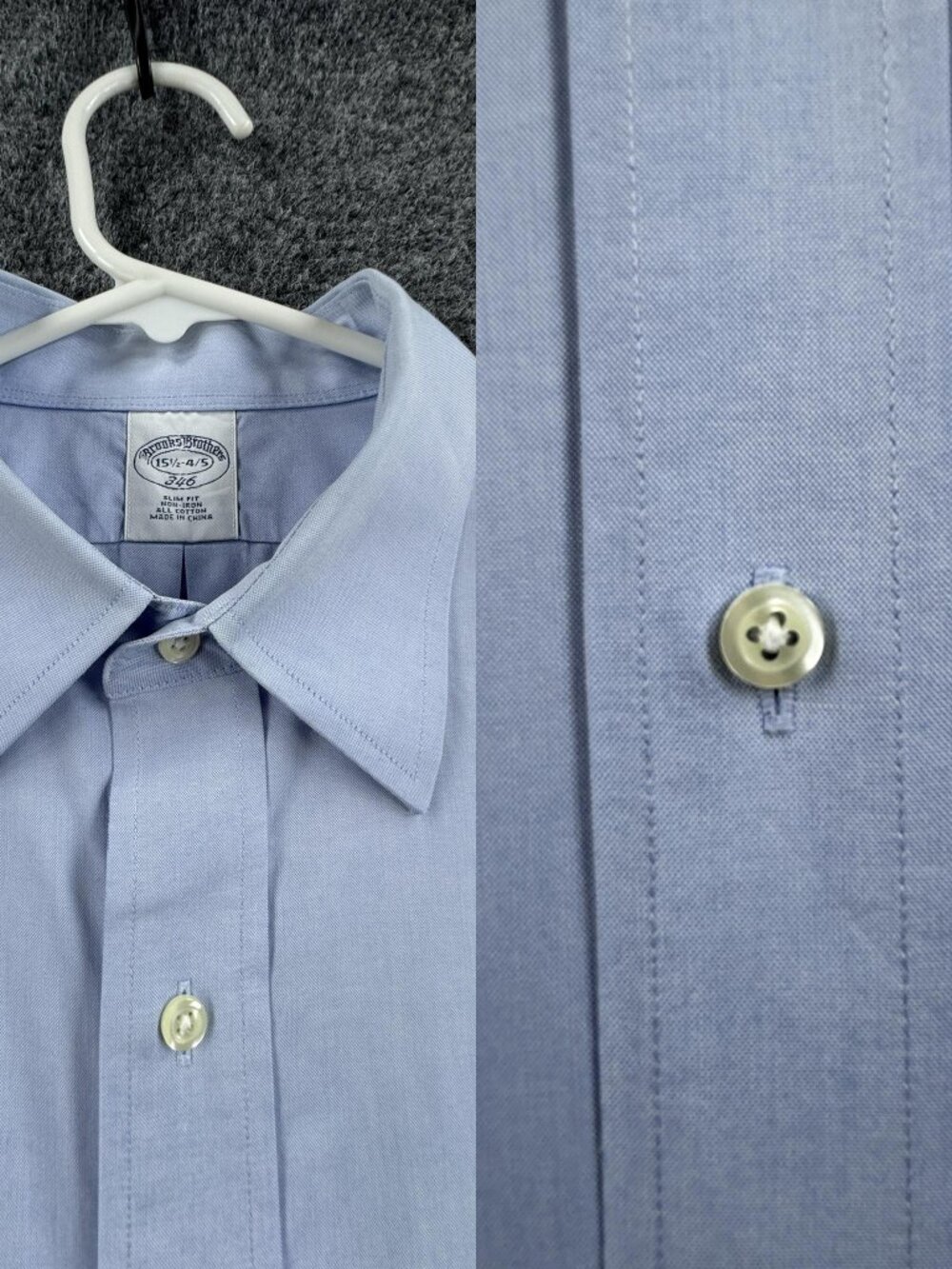 Brooks Brothers Non-Iron Slim 15.5 34/35 Blue Pocket All Cotton Button Up Shirt